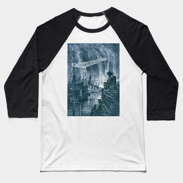Shipbuilding by night Baseball T-Shirt by artfromthepast